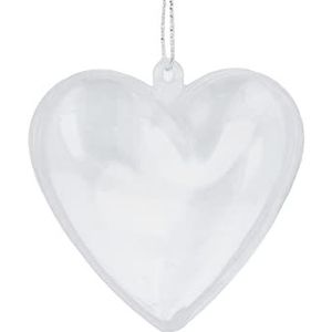 Transparant kunststof hart om op te hangen, 2 delen, 6,5 cm.