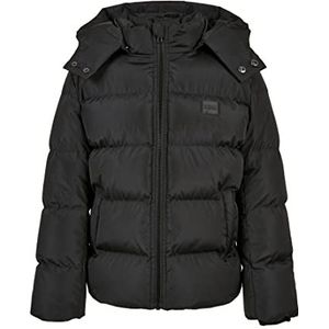 Urban Classics Jongens jas Boys Hooded Puffer Jacket, winterjas voor jongens, donsjack verkrijgbaar in vele kleuren, maten 110/116-158/164, zwart, 134/140 cm