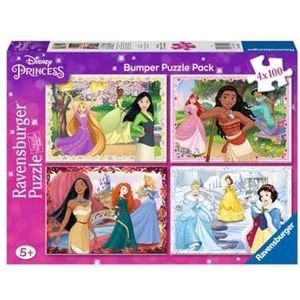Ravensburger Puzzel Disney Princess, 4 puzzels met 100 stukjes, bumperverpakking, puzzel voor kinderen, aanbevolen leeftijd 5+, hoogwaardige puzzel