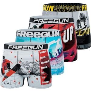 FREEGUN Boxershorts voor heren, landschap, zacht en ademend (4 stuks), wit/rood/blauw/grijs/geel, S