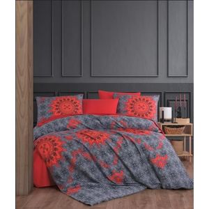 Nuit Des Rêves Double Quilt Cover Set (200 x 200 cm), rood en antraciet, 50% katoen/50% polyester, inclusief 2 kussenslopen (80 x 80 cm), machinewasbaar op 40 °C