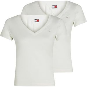 Tommy Jeans Dames TJW 2PACK V-NECK TEE S/S T-Shirt, Multi, L, Multi (Ecru/Dark Night Navy), L