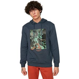 Trendyol Man Young Regular Basic Sweatshirt met capuchon, Indigo, S