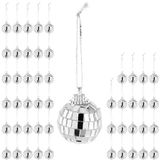 Relaxdays mini discoballen set van 50 - Ø 3 cm - kleine spiegelballen - met touwtje - ophangen - zilver