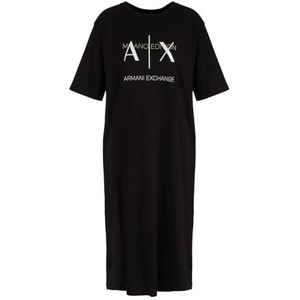 Armani Exchange Vrouwen duurzaam, lange T-jurk, ronde hals, zwart, L, zwart, L
