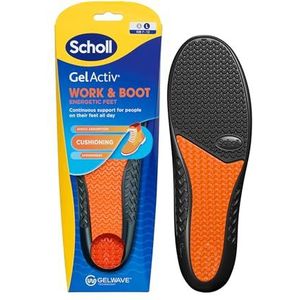 Scholl GelActiv Werk- en laarsinlegzolen voor heren, de hele dag comfort op het werk, schokabsorptie en comfortdemping met GelWave-technologie, maat 34-40