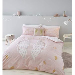 Catherine Lansfield Angel Wings Glitter Easy Care Dubbel Dekbed Set Roze