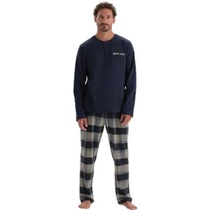 Dagi Pyjama met lange mouwen voor heren, halflange mouwen, pyjamaset met geweven onderkant, marineblauw, XL
