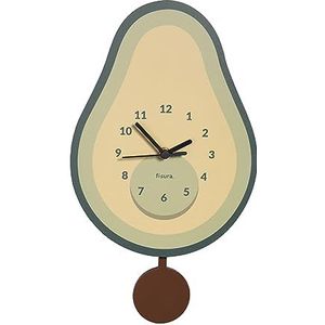 Fisura - Originele avocado wandklok. Stille wandklok 38 x 20 centimeter. Groene keukenklok. Penduleklok van hout en ABS. 1 AA batterij.