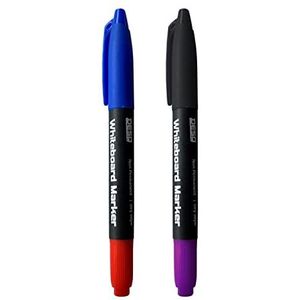 DESQ® Twin Whiteboard-marker | Set van 2 markers | 4 kleuren | dubbele kop | fijne punt | wigvormige punt