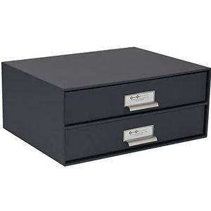 Bigso Box of Sweden BIRGER Ladebox voor documenten en kantoorbenodigdheden, bureau-organizer met 2 laden, opbergsysteem van vezelplaat en papier, donkergrijs