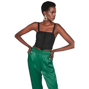 Trendyol Vrouwen Getailleerde Standaard Vierkante Kraag Geweven Blouse, Zwart, 64