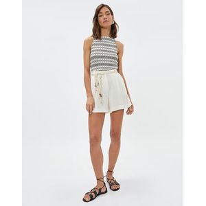 Koton Dames Belted Linnen Mix Pocket Shorts, Off White (001), 42