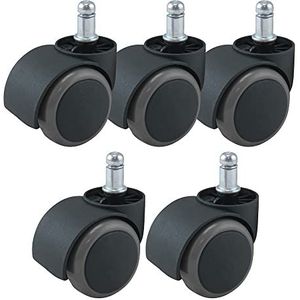 Waytex 78154 wielen met rubberen coating voor bureaustoel, universeel, diameter 50 mm, voor harde vloeren, kleur zwart/grijs, 5 stuks