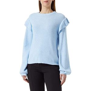 Vila Dames Viril O-Neck Flounce Knit Top-Noos Pullover, Kentucky Blue/Detail: melange, S