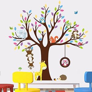 Zelfklevende stickers voor kinderen, stickers reuzenboom en dieren, wanddecoratie voor kinderkamer, 90 x 60 cm