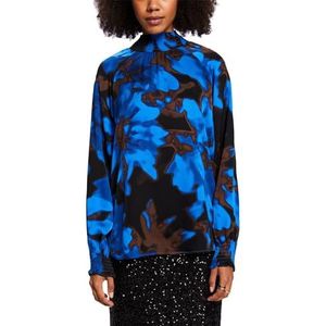 ESPRIT Gesmokte satijnen blouse met print, 410/helder blauw., S