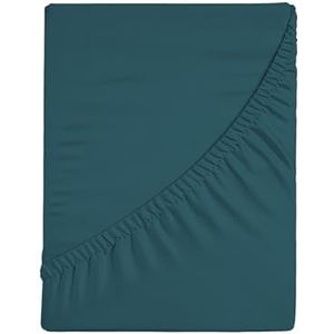 Hoeslaken voor eenpersoonsbed, hoeslaken met hoeken, effen, elastisch aan 4 zijden, 100% katoen-jersey, 80/90 x 190/200 cm, petrol