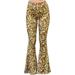 Daisy Del Sol Hoge Taille Gypsy Comfy Yoga Etnische Tribal Stretch Palazzo 70s Bell Bottom Fit to Flare Broek, Olijf Bloemen, L