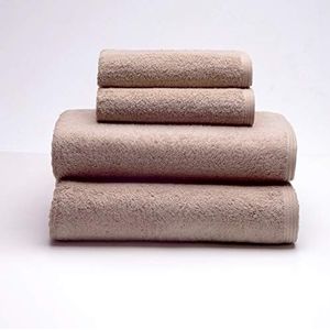 Sancarlos - Set van 4 handdoeken, 2 wastafels en 2 douchehanddoeken, steenkleurig, 100% katoen, 550 g/m2
