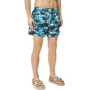 Koton Zee-shorts voor heren met palmprint en trekkoord in zakken gedetailleerde zwembroeken, Motiv""blau"" (21e), L