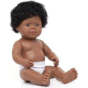 Miniland 31059 Babypop Afrikaanse Amerikaanse jongen 38 cm in polybag, Zwart