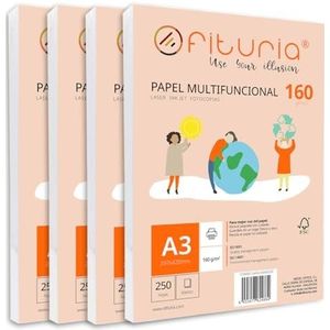 A3-papier, 160 g, 1000 witte vellen, multifunctioneel papier voor school en werkomgeving. Ideaal voor laserprinters, inkjetprinters of kopieerapparaten. Ofituria