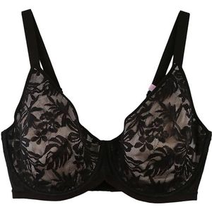 Bali Women's Breathe Lace Underwire, Breathable Modal Bra, Convertible Straps, Black/Almond Lining