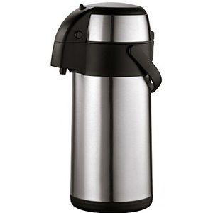 axentia Airpot in zilver, roestvrijstalen pompkan, isoleerkan met dubbele wand, isoleerfles met pomp en onbreekbare behuizing, pomp-koffiepot met draagbeugel, volume: ca. 3 l, 15 x 15 x 35 cm