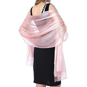 Ladiery Sheer crêpe sjaals en omslagdoeken voor avondfeestjurk, vrouwen lichtgewicht Sparkly Bruid Bruiloft reizen sjaal, roze, 200×68cm