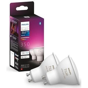 Philips Hue Spot 2-Pack - GU10 - Duurzame LED Verlichting - Smart Lamp - Wit en Gekleurd Licht - Dimbaar - Verbind met Bluetooth of Hue Bridge - Werkt met Alexa en Google Home