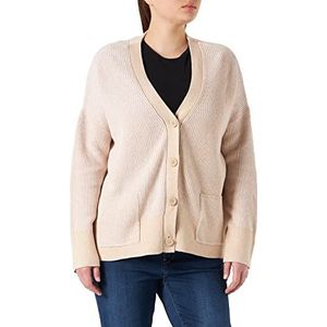 Gerry Weber Dames gebreide jas met V-hals GOTS lange mouwen, overgesneden schouders effen kleuren, beige melange, 46