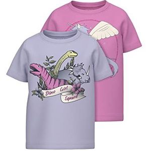 NAME IT Girl's NMFBRIGGIO SS TOP PB 2P shirt met korte mouwen, paars heather/pack: W Cyclamen, 104, Purple Heather/Pack: w Cyclamen, 104 cm