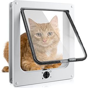 Kattendeur met 4-weg magneetsluiting, deur voor huisdieren voor katten en kleine honden, deur voor katten met tunnel (wit, M 19,5 x 22,5 x 6 cm)