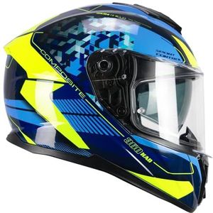 CGM Helm Full Face 360S Kad Race Blauw neongeel, S (55-56 cm)