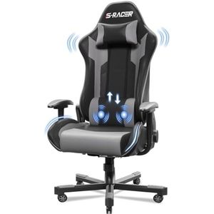 JUMMICO Massage Gamingstoel, ergonomisch, met lendensteun, computerstoelen, racing, in hoogte verstelbaar, ligstoel, bureaustoel, 150 kg belastbaarheid, grijs