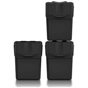 Keden Sortibox Afvalemmer, 3-delige set, 100% gerecyclede kunststof, zwart, volume 3 x 20 l