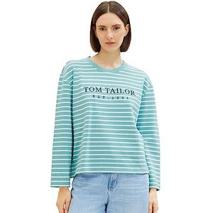 TOM TAILOR Sweatshirt voor dames met strepen en print, 32394-teal offwhite streep, M