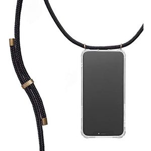 KNOK Telefoonketting compatibel met Apple iPhone 13 MAX, siliconen hoes met band, telefoonhoes voor smartphone om te hangen, transparante case met koord, beschermhoes met koord, zwart