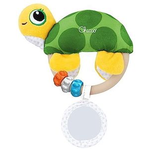 Chicco Easy Grab Turtle Toy zacht babyspeelgoed met rammelaar, spiegel, kunststof ring en kralen, makkelijk vast te pakken, helpt bij het ontwikkelen van tactiele en visuele vaardigheden, 0-18 maanden