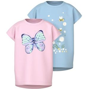 NAME IT T-shirt voor meisjes (2 stuks), blauw (Cool Blue), 104