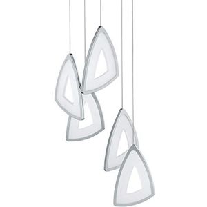 Eglo Amonde Led-hanglamp, 5-lichts, dimbaar, hanglamp van gegoten aluminium en gesatineerde kunststof, eettafellamp, woonkamerlamp, chroom, wit