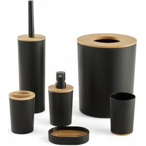 Set van 6 Badkameraccessoires - UTILITY - Seifenspender - Zahnbürstenhouder - Seifenhalter - WC-Bürste - Mülleimer 5L