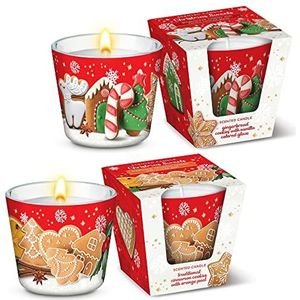 Dekohelden24 Geurkaars, windlichtkaars in glas, 2-voudig gesorteerde geurrichting, Cinnamon Cookies en Gingerbread, L-H 8 x x cm, per kaars 115 g, UF-Christmas-Sweets-2, rood-wit