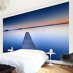 Apalis Vliesbehang rivierbrug bij zonsondergang fotobehang breed | vliesbehang wandbehang wandschilderij foto 3D fotobehang voor slaapkamer woonkamer keuken | blauw, 94639