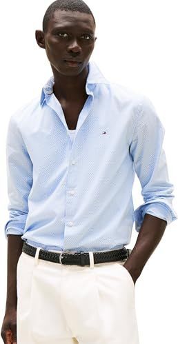 TOMMY HILFIGER - Bedrukt Popeline Overhemd - Lichtblauw - Katoen