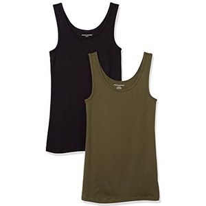 Amazon Essentials Women's Tanktop met slanke pasvorm, Pack of 2, Olijfgroen/Zwart, XS