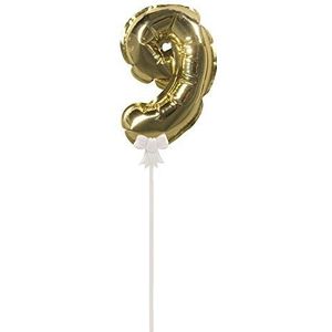Rayher 87205616 folieballon topper nummer 9, ballon 13cm en stekker 19cm, goud
