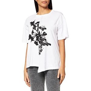 IPEKYOL Asymmetrische hoogte bloemenprint T-shirt voor dames, wit, L