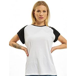 Urban Classics Dames T-shirt basic shirt met contrasterende mouwen voor vrouwen, Ladies Contrast Raglan Tee verkrijgbaar in meer dan 10 kleuren, maten XS - 5XL, wit/zwart, XL